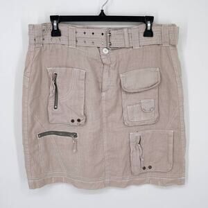 Pete & Greta By Johnny Was NEW Women's Mini Skirt Sz 8 Beige Linen Y2K Beige